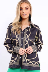 Black Scarf Print Blouse - Kinsleigh-Tops