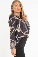 Black Scarf Print Button Up Shirt - Kasen-Shirts