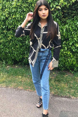 Black Scarf Print Button Up Shirt - Kasen-Shirts