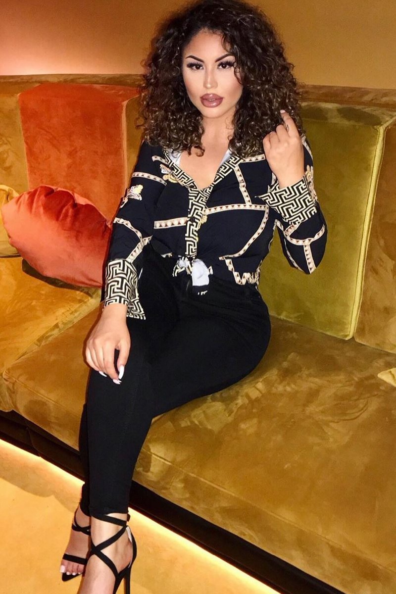 Black Scarf Print Button Up Shirt - Kasen-Shirts