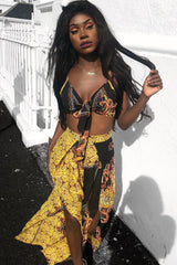 Black Scarf Print Crop Top And Split Front Trousers Co-Ord - Aavah-Co-ords