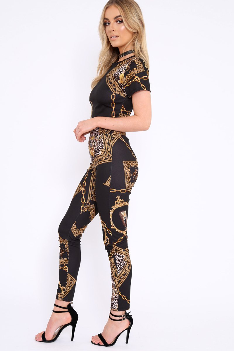 Black Scarf Print Crop Top and Trousers Co-ord - Mala-Co-ords