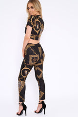 Black Scarf Print Crop Top and Trousers Co-ord - Mala-Co-ords