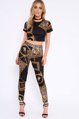 Black Scarf Print Crop Top and Trousers Co-ord - Mala-Co-ords