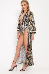Black Scarf Print Kimono And Bodysuit Co-Ord -Heavenlee-Co-ords
