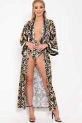Black Scarf Print Kimono And Bodysuit Co-Ord -Heavenlee-Co-ords