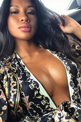 Black Scarf Print Kimono And Bodysuit Co-Ord -Heavenlee-Co-ords