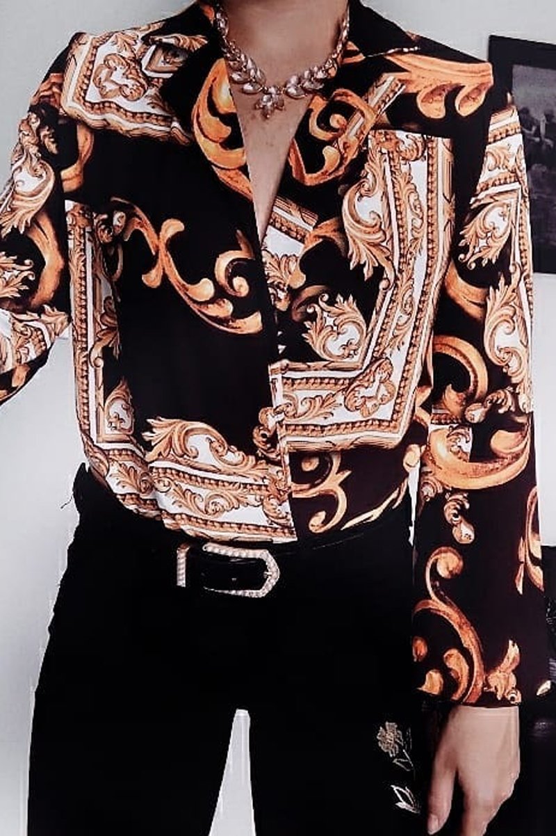 Black Scarf Print Plunge Bodysuit - Cindy-Lou-Bodysuits