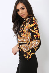 Black Scarf Print Plunge Bodysuit - Cindy-Lou-Bodysuits