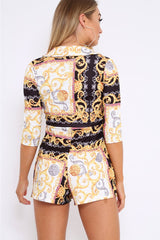 Black Scarf Print Plunge Playsuit - Maretta-Playsuits