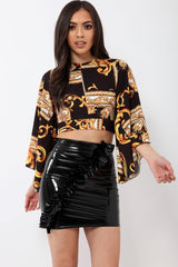 Black Scarf Print Plunge Top - Hatty-Tops