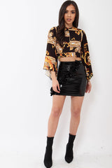 Black Scarf Print Plunge Top - Hatty-Tops