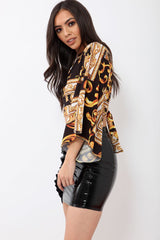Black Scarf Print Plunge Top - Hatty-Tops