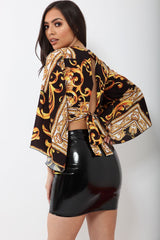 Black Scarf Print Plunge Top - Hatty-Tops