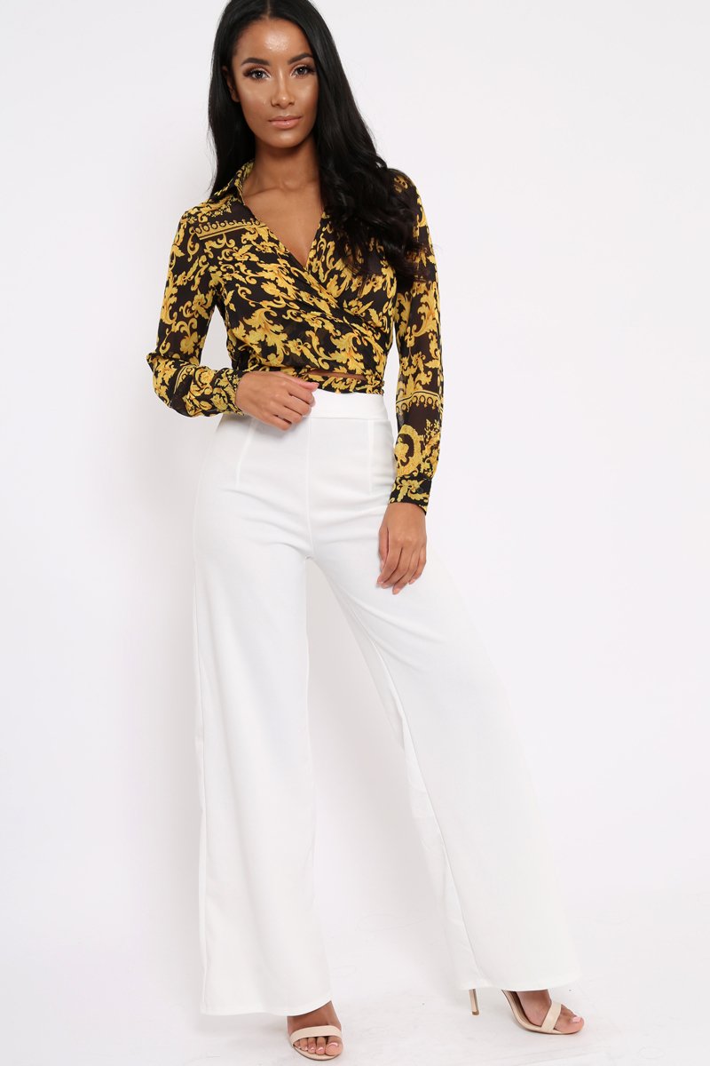 Black Scarf Print Tie Blouse - Hermione-Tops