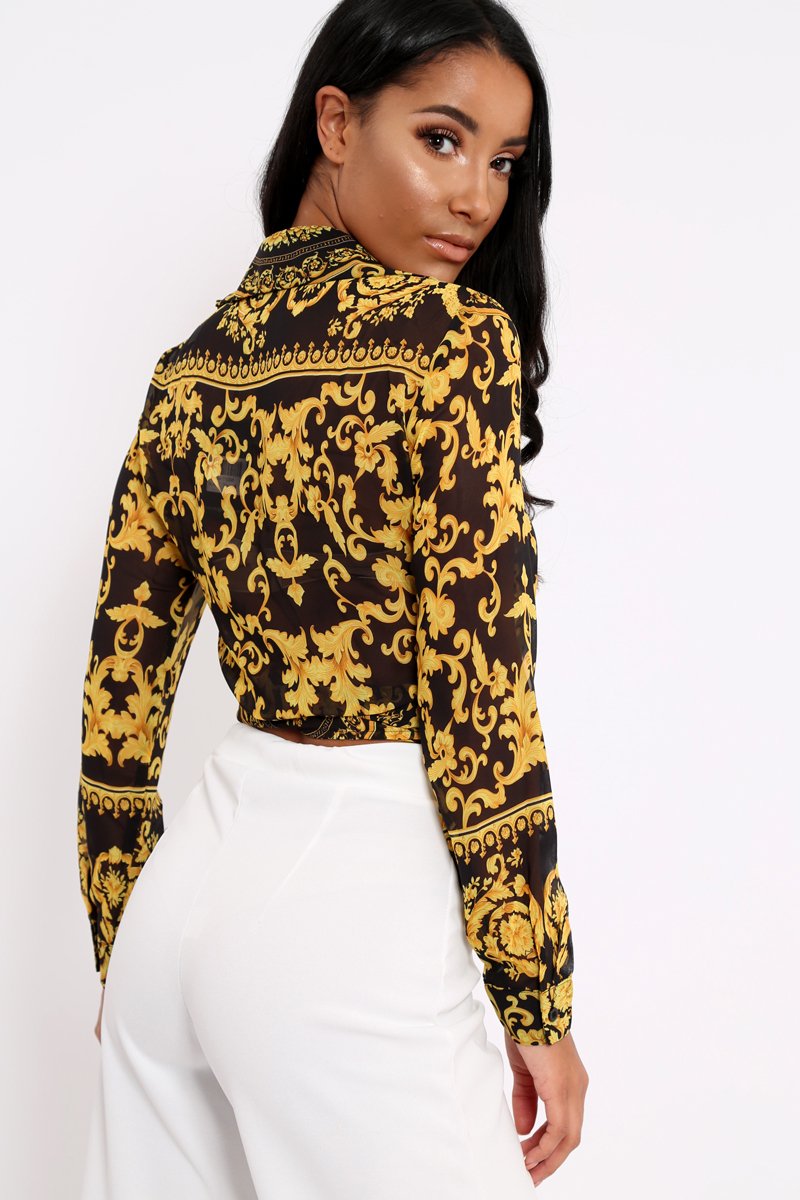 Black Scarf Print Tie Blouse - Hermione-Tops