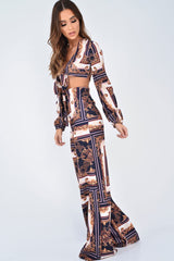 Black Scarf Print Wide Leg Crop Blouse Co-Ord - Freyah-Co-ords