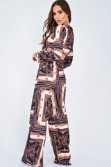 Black Scarf Print Wide Leg Crop Blouse Co-Ord - Freyah-Co-ords