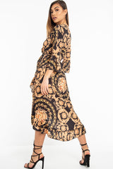 Black Scarf Print Wrap Jersey Dress - Mysha-Dresses