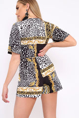 Black Scarf Print Wrap Playsuit - Michaela-Playsuits