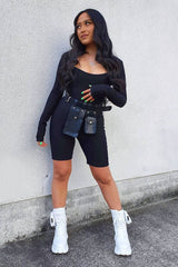 Black Scoop Neck Long Sleeve Unitard - Esme-Playsuits