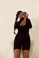 Black Scoop Neck Long Sleeve Unitard - Esme-Playsuits