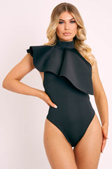 Black Scuba Frill Overlay Bodysuit - Novella-Bodysuits