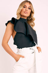 Black Scuba Frill Overlay Bodysuit - Novella-Bodysuits