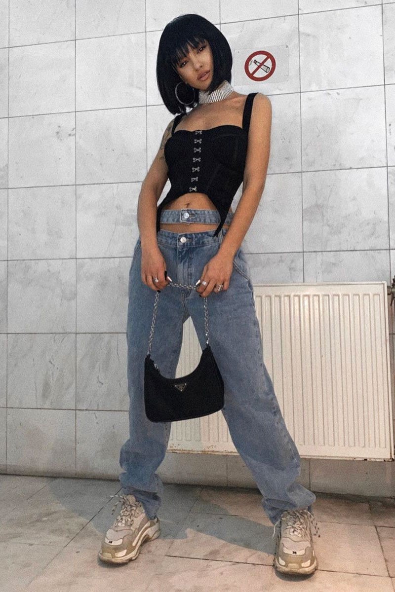 Black Seam Detail Corset Crop Top - Luiza-Crop Tops