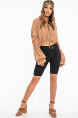 Black Seam Front Raw Hem Denim Cycle Shorts - Kayli-Shorts