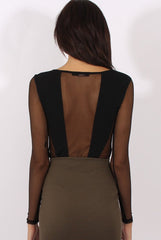 Black Semi Sheer Bodysuit - Svana-Bodysuits