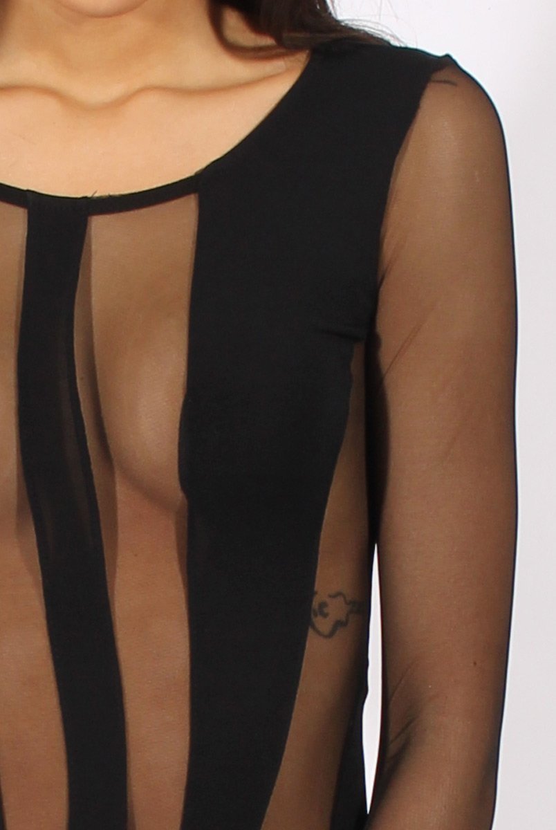 Black Semi Sheer Bodysuit - Svana-Bodysuits