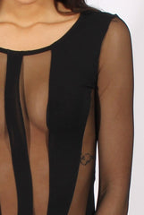 Black Semi Sheer Bodysuit - Svana-Bodysuits