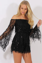 Black Sequin Bardot Playsuit - Sadira-Playsuits