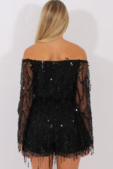Black Sequin Bardot Playsuit - Sadira-Playsuits