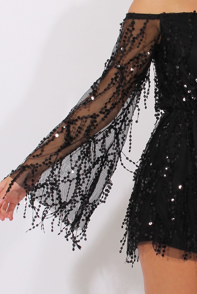 Black Sequin Bardot Playsuit - Sadira-Playsuits