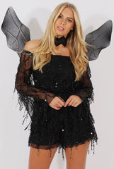 Black Sequin Bardot Playsuit - Sadira-Playsuits