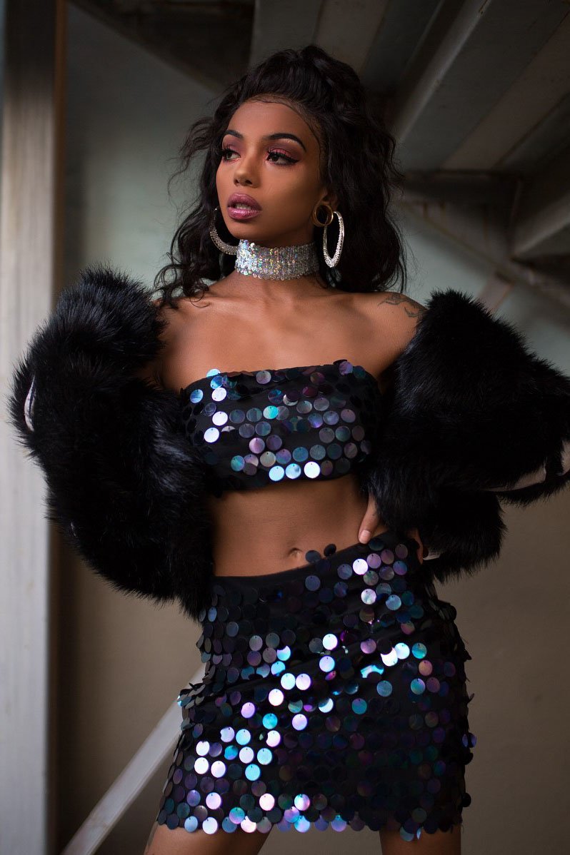 Black Sequin Boob Tube and Skirt Co ord - Lilia-Skirts