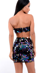 Black Sequin Boob Tube and Skirt Co ord - Lilia-Skirts