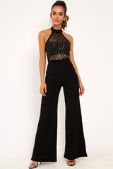 Black Sequin Caged Halterneck Bodysuit - Aanvi-Bodysuits