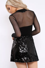 Black Sequin Disc Mini Skirt - Tristy-Skirts