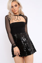 Black Sequin Disc Mini Skirt - Tristy-Skirts