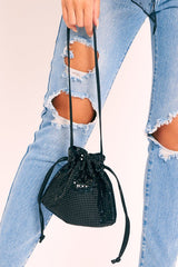 Black Sequin Drawstring Shoulder Strap Bag - Vada-Bags