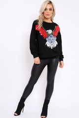Black Sequin Embellished Rock Eagle Slogan Sweatshirt - Zaria-Sweatshirts