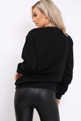 Black Sequin Embellished Rock Eagle Slogan Sweatshirt - Zaria-Sweatshirts