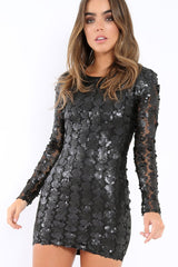 Black Sequin Lace Up Back Mini Dress - Zelda-Dresses