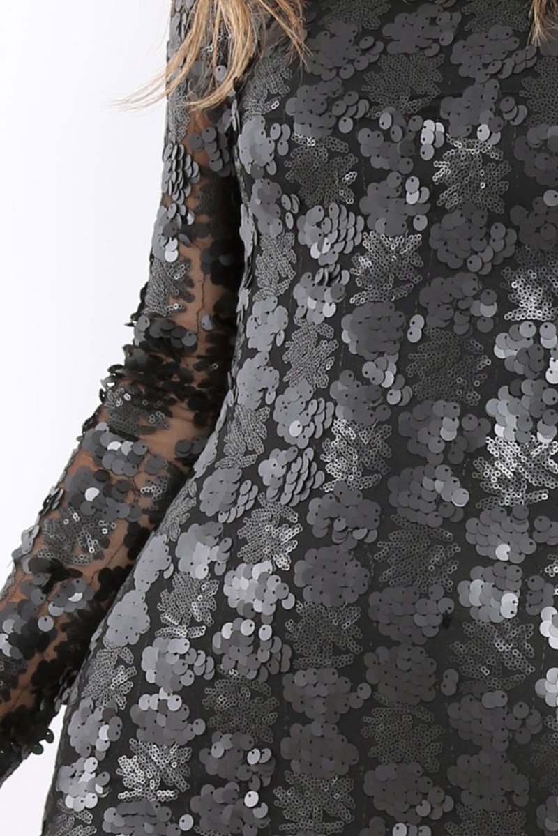 Black Sequin Lace Up Back Mini Dress - Zelda-Dresses