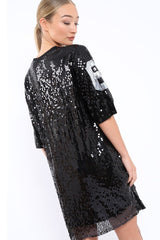 Black Sequin Miss Perfect 61 Tshirt Dress - Ysabelle-Dresses