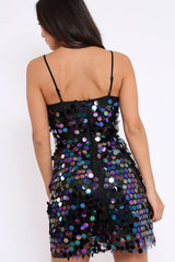 Black Sequin Plunge Neck Dress - Joanna-Dresses