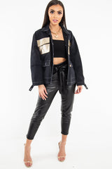 Black Sequin Pocket Button Denim Jacket - Celeste-Jackets